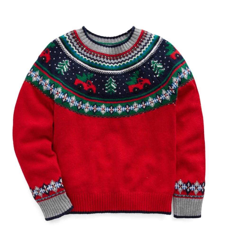 Mini Boden Novelty Fair Isle Sweater Brilliant Red